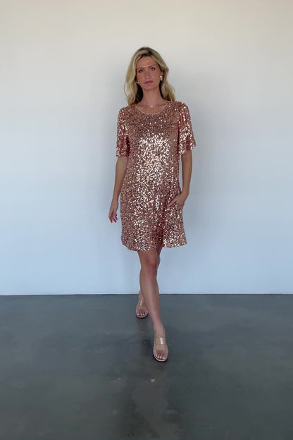 Asta Sequin Shift Dress | Rose Gold