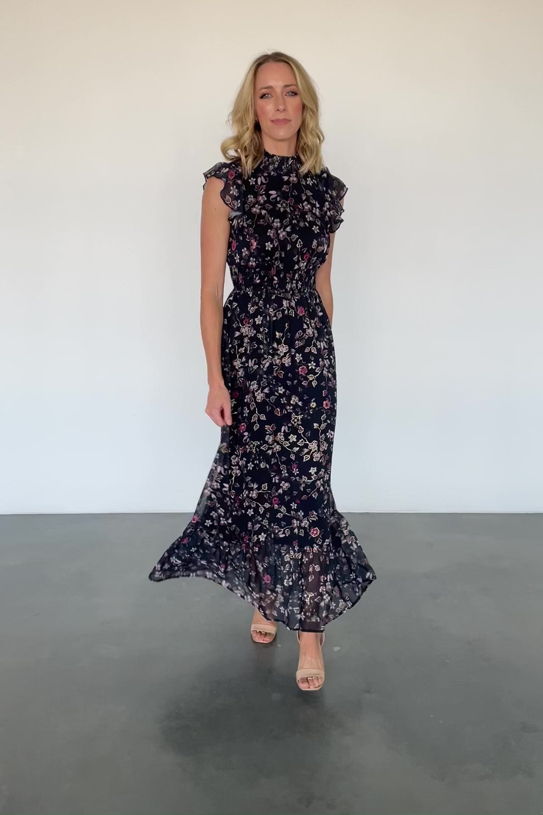 Midnight Ruffle Mul Cotton Maxi Gown Dress