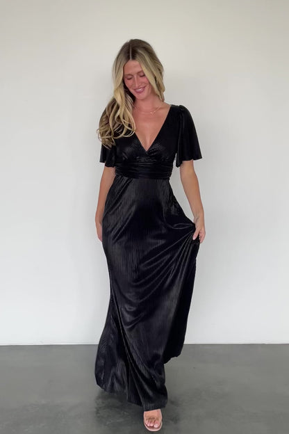 Venetian Pleated Gown | Black