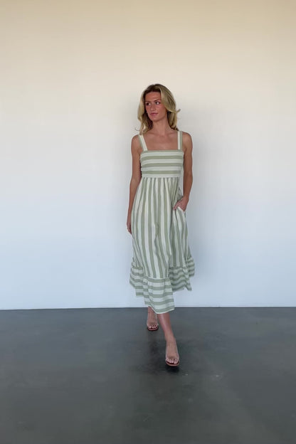 Soren Tie Back Dress | Sage Stripe