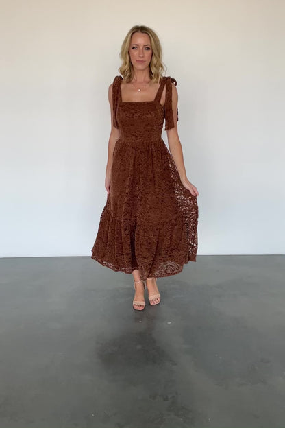 Hestia Lace Midi Dress | Brown