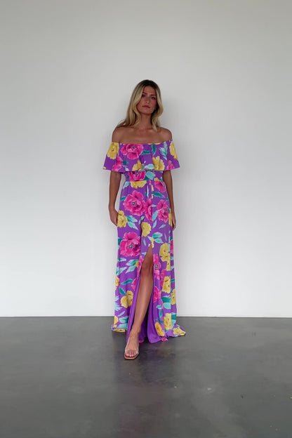 Talia Off Shoulder Maxi Dress | Purple Floral