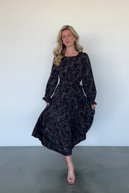 Ashlyn Long Sleeve Dress | Black Print