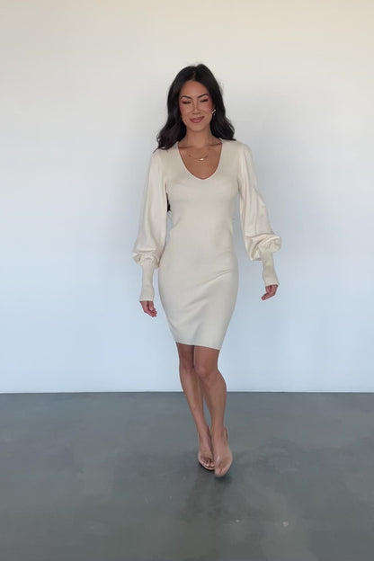 Suki V Neck Sweater Dress | Cream