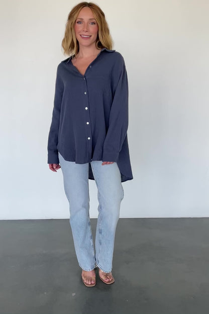 Hilde Oversized Button Top | Blue