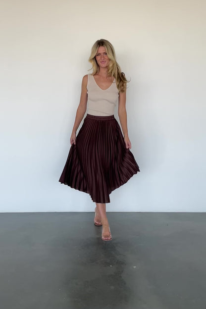 Demetria Pleated Midi Skirt | Dark Brown