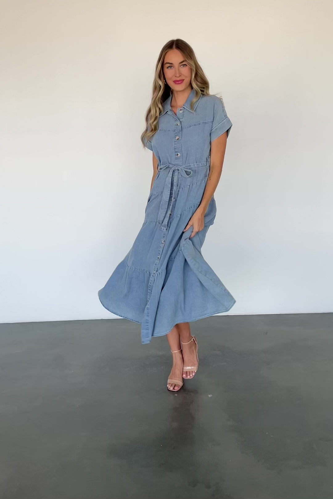Logan Button Up Midi Dress — Washed Denim Baltic Born — free download