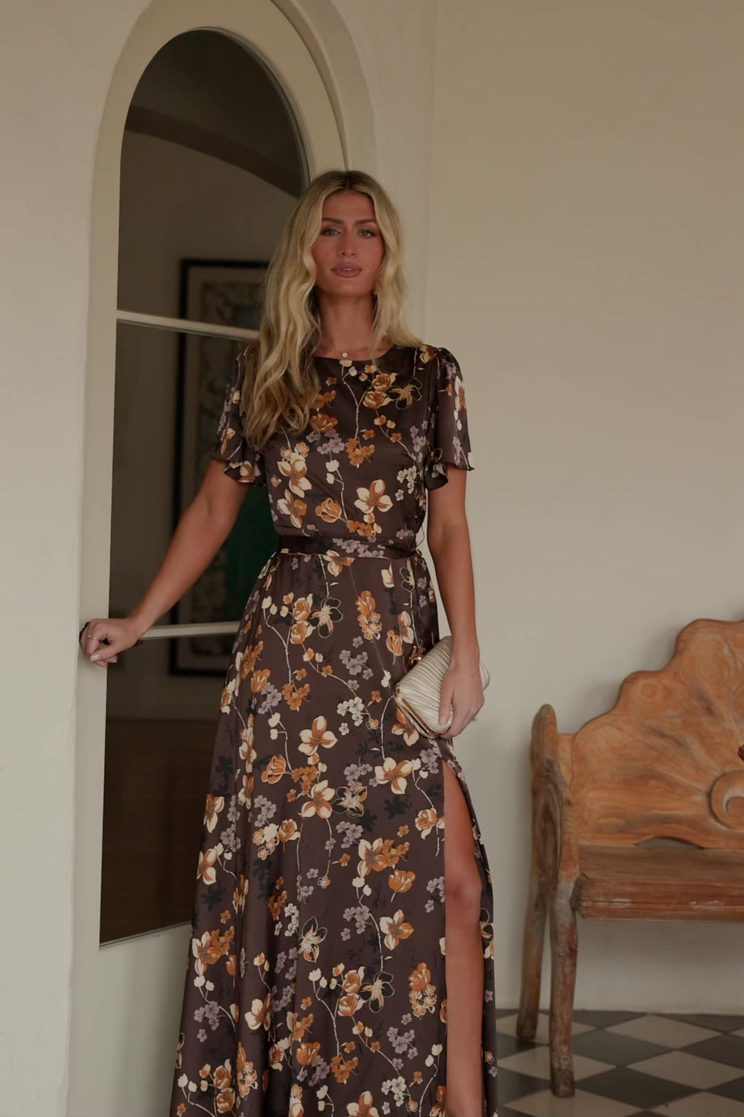 floral maxi satin dress PrettyLittleThing Women's Abstract Floral Print Satin Extreme Cowl Maxi Dress in Pink