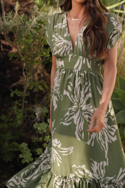 Rosa Midi Dress | Green Print