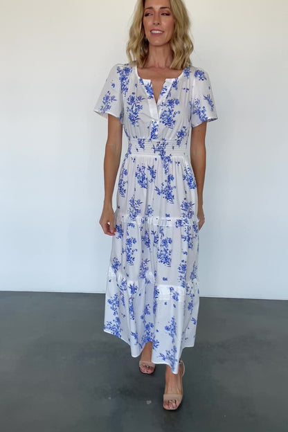 Kiana Poplin Maxi Dress | Off White + Blue