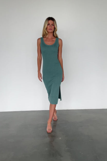 Rue Ribbed Midi Dress | Eucalyptus