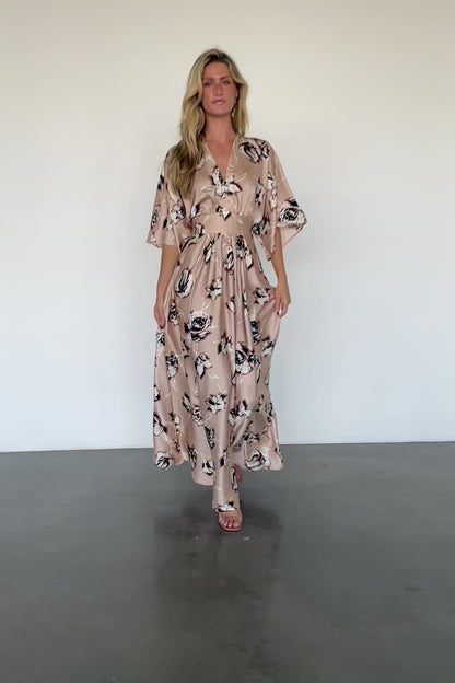 Romilly Satin Maxi Dress | Champagne Print