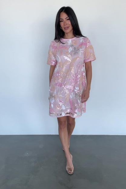 Patricia Sequin Short Dress | Blush