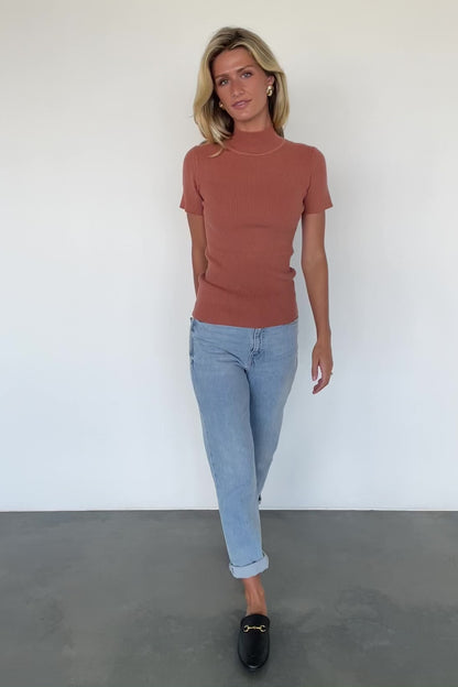 Edie Mock Neck Top | Terracotta