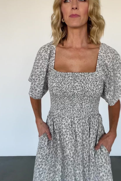 Cassis Smocked Midi Dress | Ivory + Black Floral