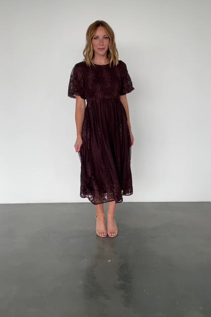 Corrine Embroidered Midi Dress | Brown