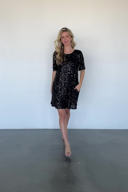 Asta Sequin Shift Dress | Black