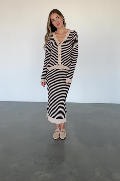 Justina Striped Knit Cardigan | Black + Cream