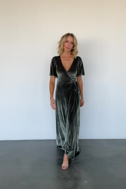 Katelyn Velvet Maxi Wrap Dress | Eucalyptus