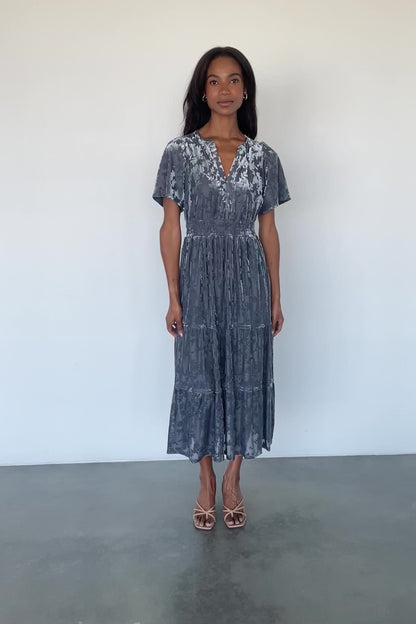 Bronwyn Velvet Dress | Dusty Blue