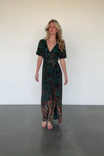 Uma Velvet Maxi Dress | Bronze + Jade