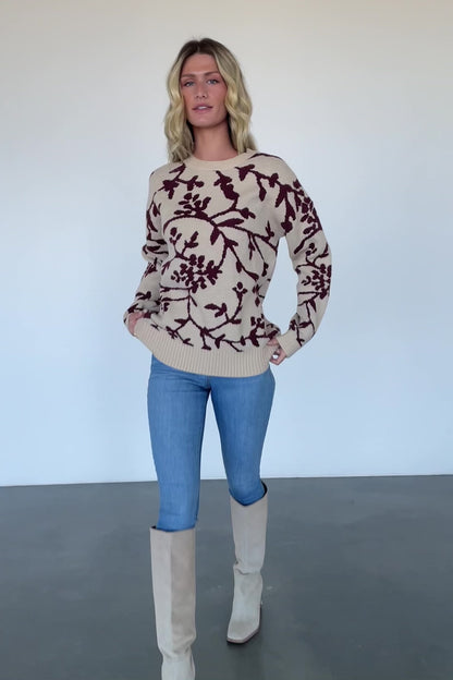 Hallstatt Sweater | Beige + Merlot Print