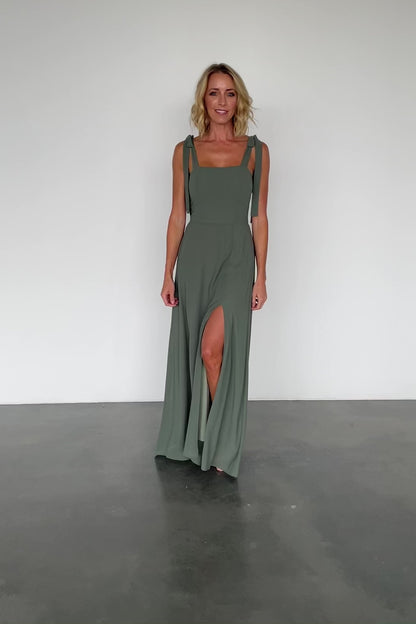 Necia Tie Shoulder Maxi Dress | Dark Sage