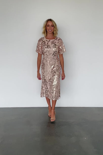 Deanna Sequin Midi Dress | Rose Gold