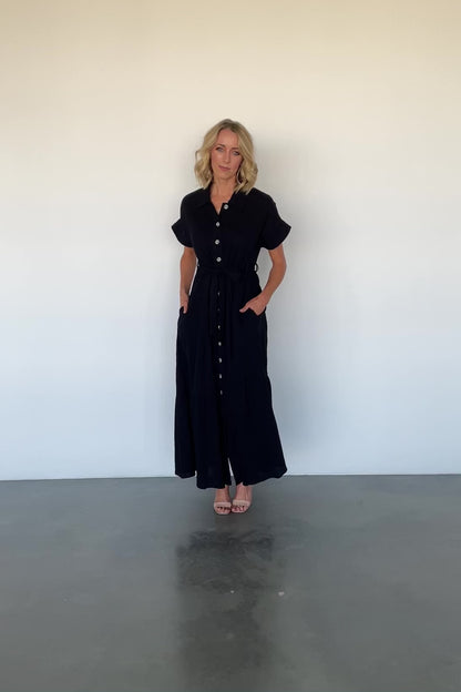 Aizey Button Up Maxi Dress | Black