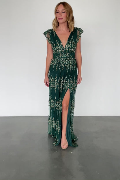 Eva Embroidered Maxi Dress | Green + Gold