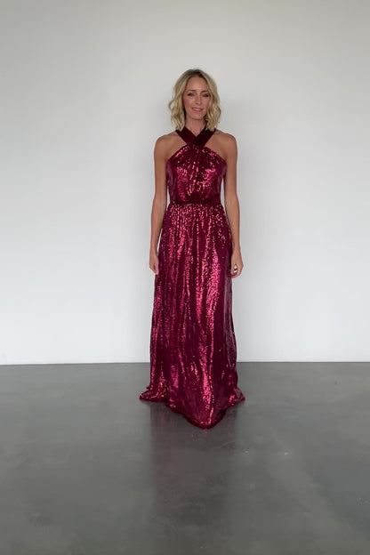 Khai Sequin Maxi Dress | Burgundy