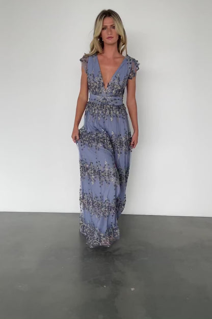 Eva Embroidered Maxi Dress | Slate + Gold