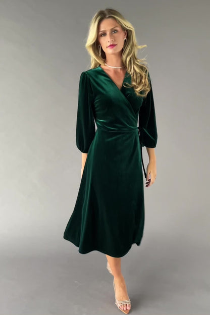 Beckinsale Velvet Wrap Dress | Dark Green