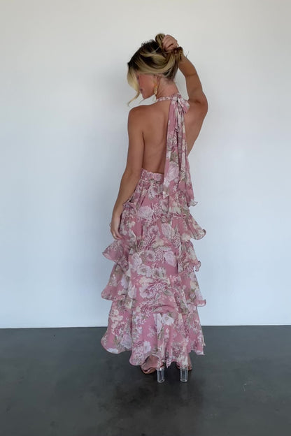 Jesslyn Open Back Tiered Maxi Dress | Blush Floral