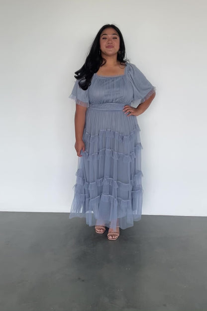 Magdalena Tulle Maxi Dress | Dusty Blue