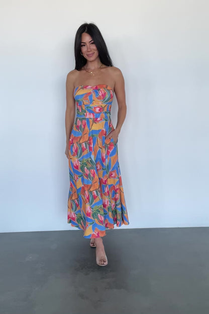 Solana Strapless Midi Dress | Blue Multi