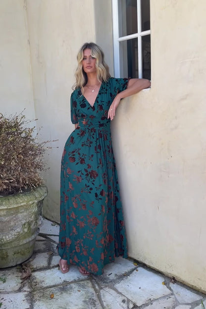 Leslie Velvet Maxi Dress | Bronze + Jade