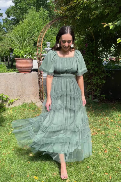 Magdalena Tulle Maxi Dress | Eucalyptus