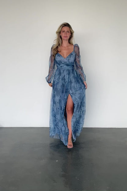 Nara Tulle Maxi Dress | Blue Floral