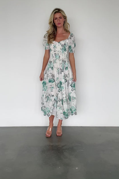 Piper Eyelet Midi Dress | Off White + Green Floral