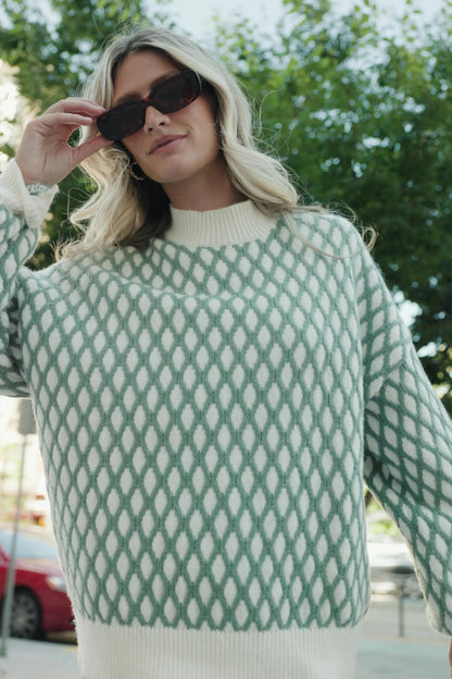 Hendrix Diamond Knit Sweater | Green
