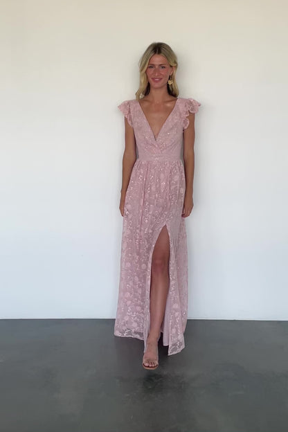 Alexa Embroidered Sequin Maxi Dress | Blush Rose