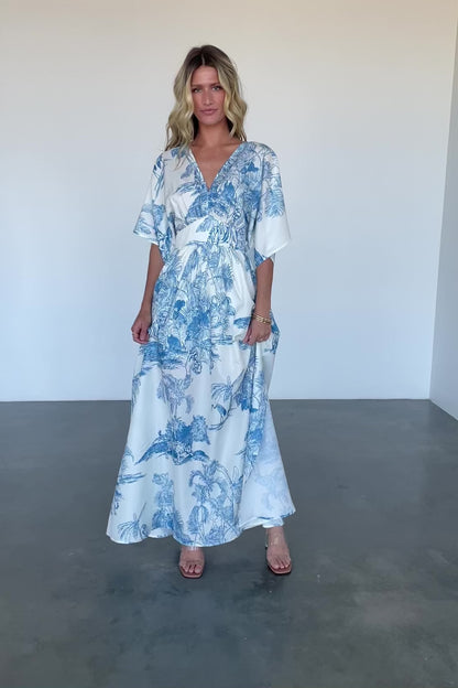 Dara Maxi Dress | Ivory + Blue Print