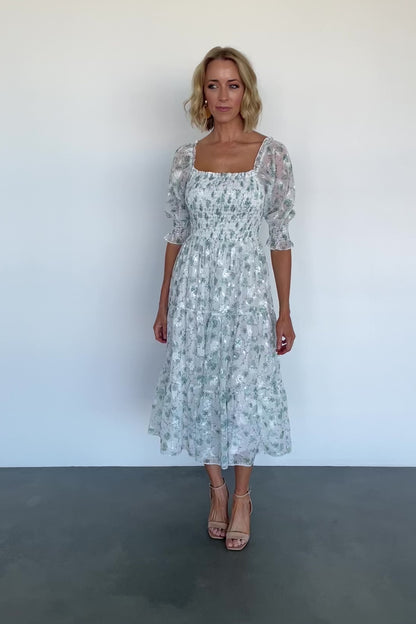 Fabian Jacquard Midi Dress | Off White + Sage Floral