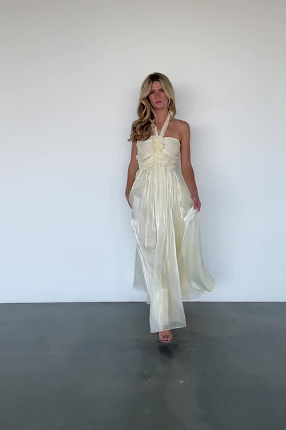 Frederica Halter Maxi Dress | Cream Shimmer