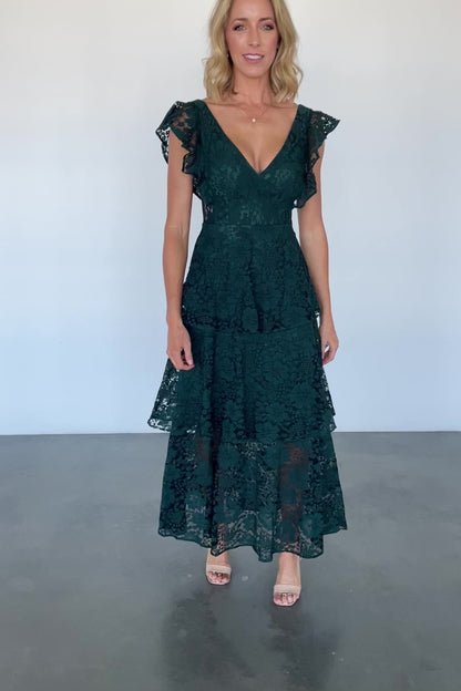 Margot Lace Tiered Maxi Dress | Deep Emerald