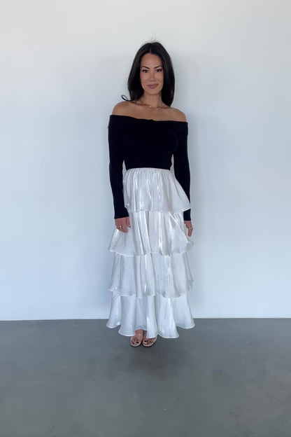 Maelie Tiered Maxi Dress | Black + White