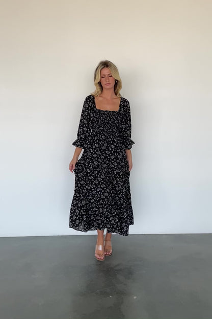 Margareta Tiered Dress | Black Floral