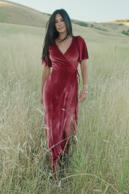 Katelyn Velvet Maxi Wrap Dress | Terracotta