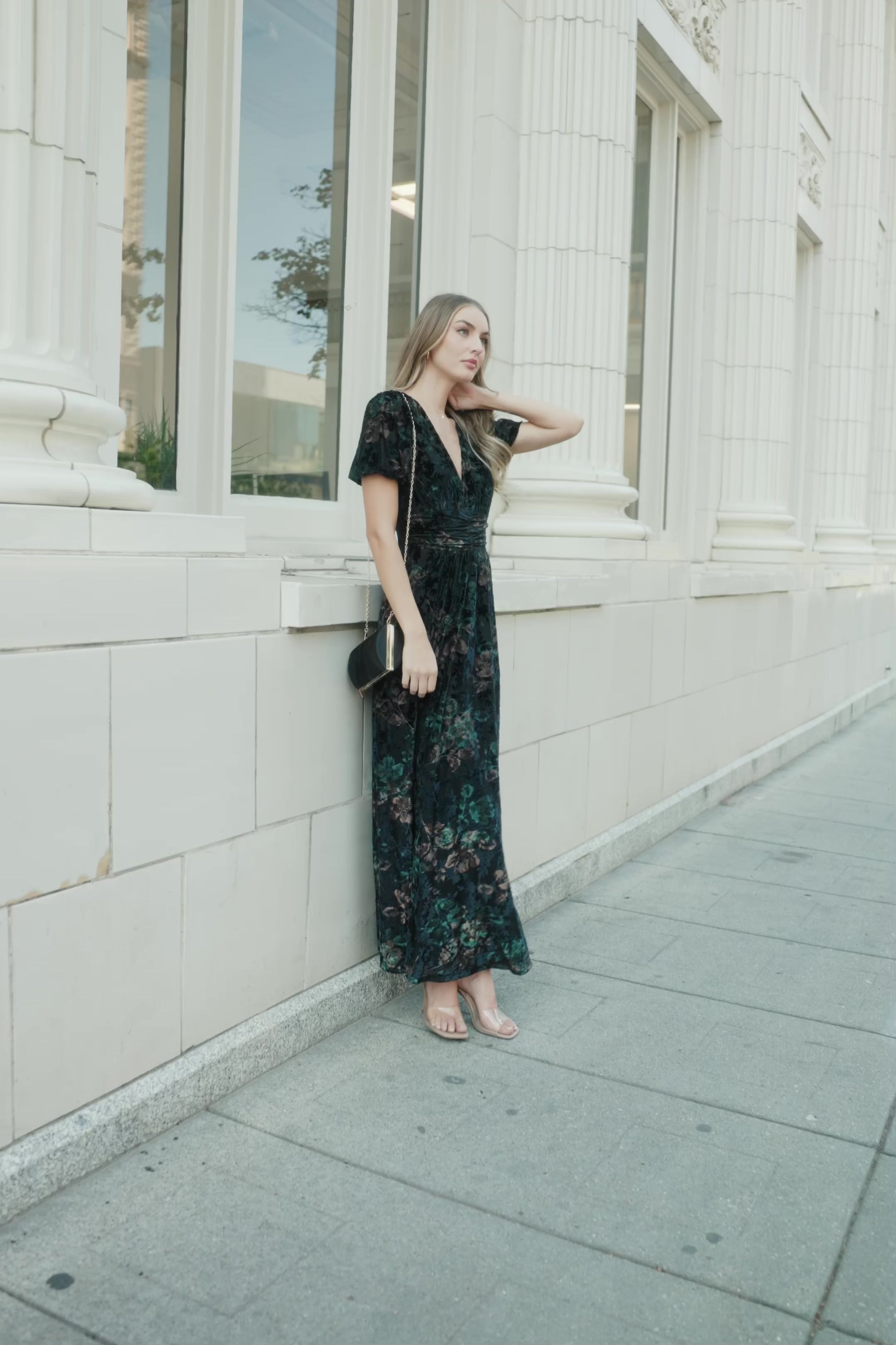 Leslie Velvet Maxi Dress | Black + Deep Jade Floral